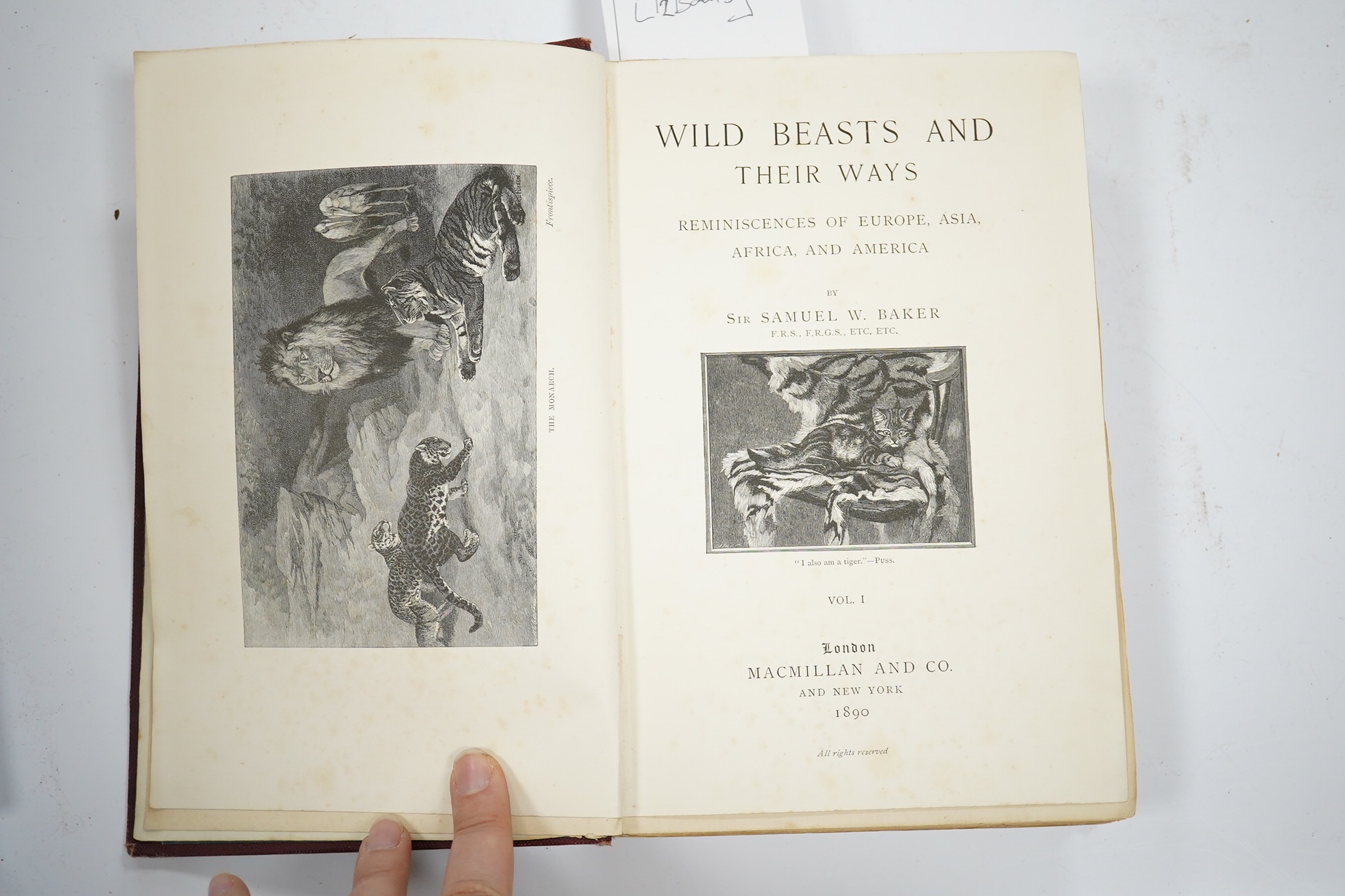 Baker, Sir Samuel W. - Wild Beasts and their ways: reminiscences of Europe, Asia, Africa, and America. 2 vols. title illus. & 28 plates: original gilt ruled and pictorial cloth. 1890